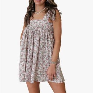 NWOT-Floral Sleeveless Dress with Bow Straps